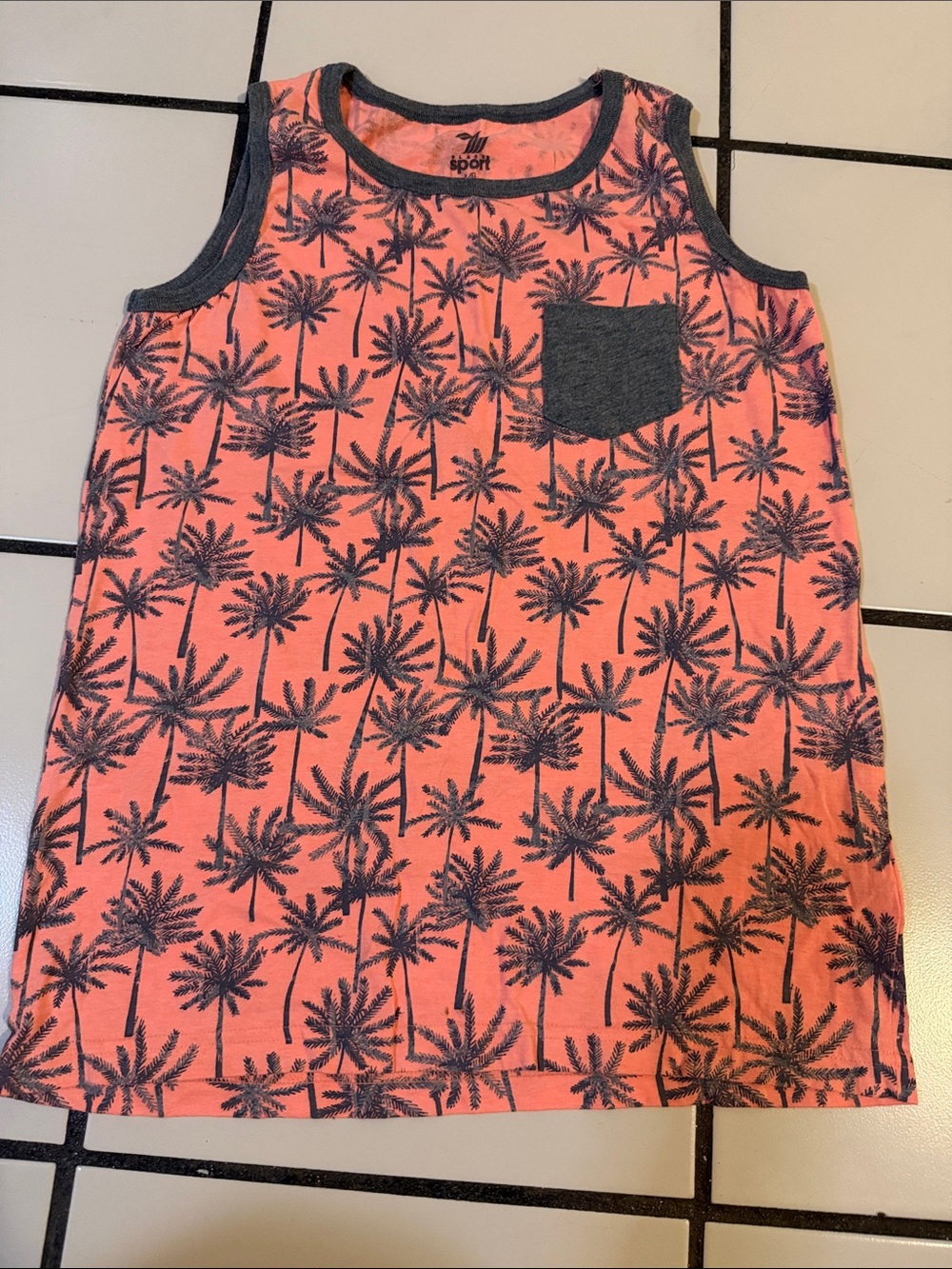 The Children's Place Coral Tank Top with Navy Palm Print and Pocket
